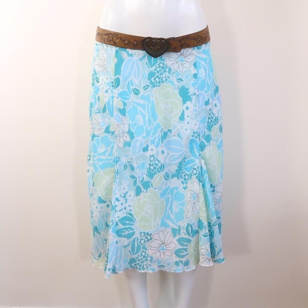 blue floral midi skirt flowy‎ y2k boho prairie size 15